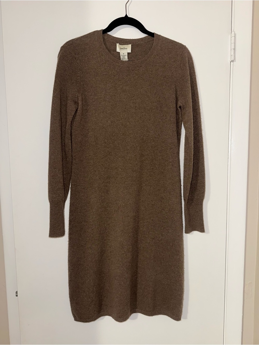 Neiman Marcus Brown 100% Cashmere Crewneck Sweater Dress